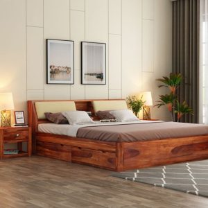 Walken Sheesham Wood Bed with Full Drawer Storage